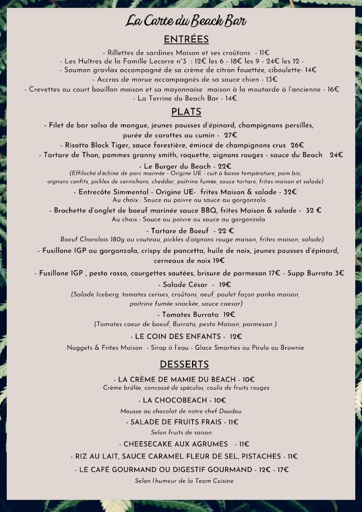 Beach Bar Ile de Ré - Menu Image 1